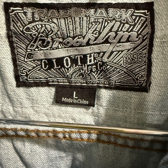 Brooklyn Cloth Light Blue Denim Moto Jacket with Checkered Sleeves - Picture 3 of 6